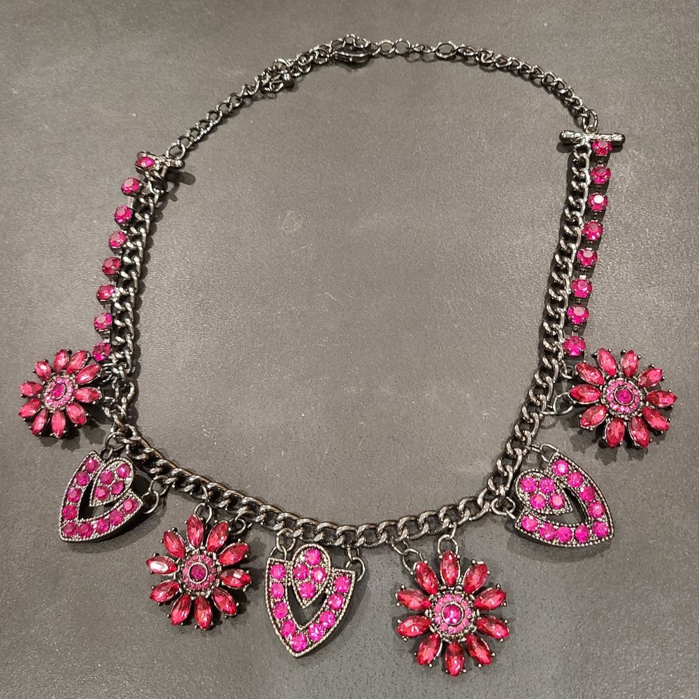 Hematite Necklace with Pink Jewels NWOT